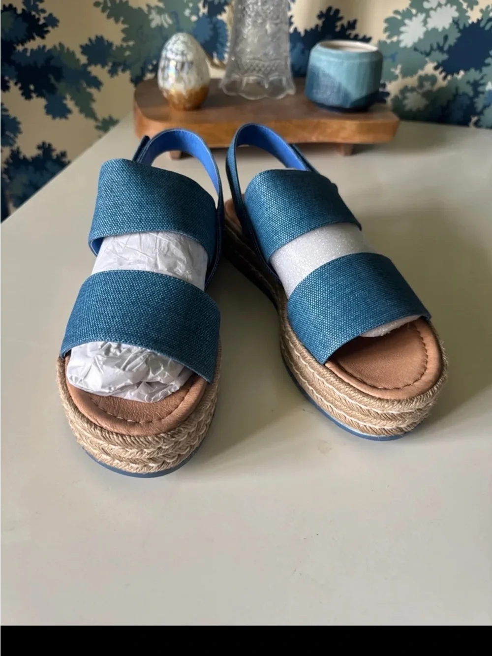 Silent D Anthropologie Alek Platform Espadrille Sandals Denim Blue  sz 41/10.5